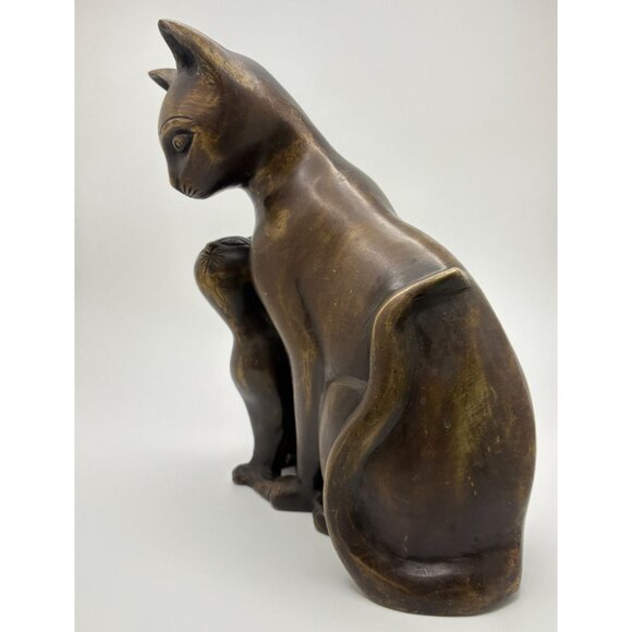 Vintage Bronze Style Mamma Cat & Kitten Figurine Sculpture - Picture 2 of 12